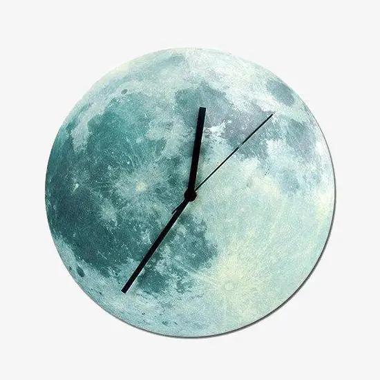 Round colorful moon wall clock 30cm luminous Populaire