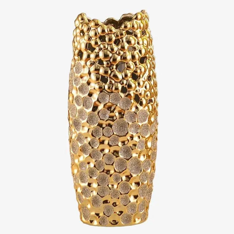 Festival long design vase in golden ceramic Nouvelle Collection
