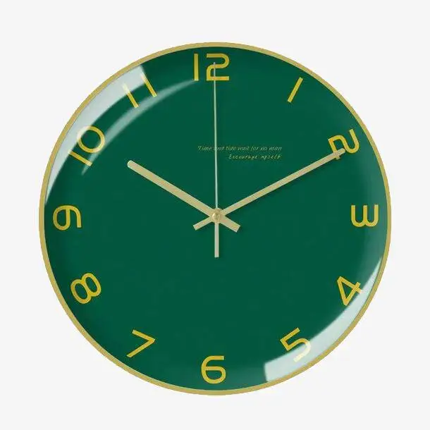 Round pine green metal clock 30cm creative Prix Cassé