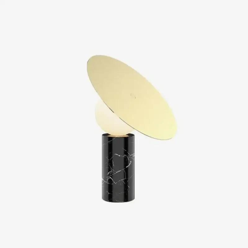 Designer marble led table lamp with glass sphere and disc Haute Qualité