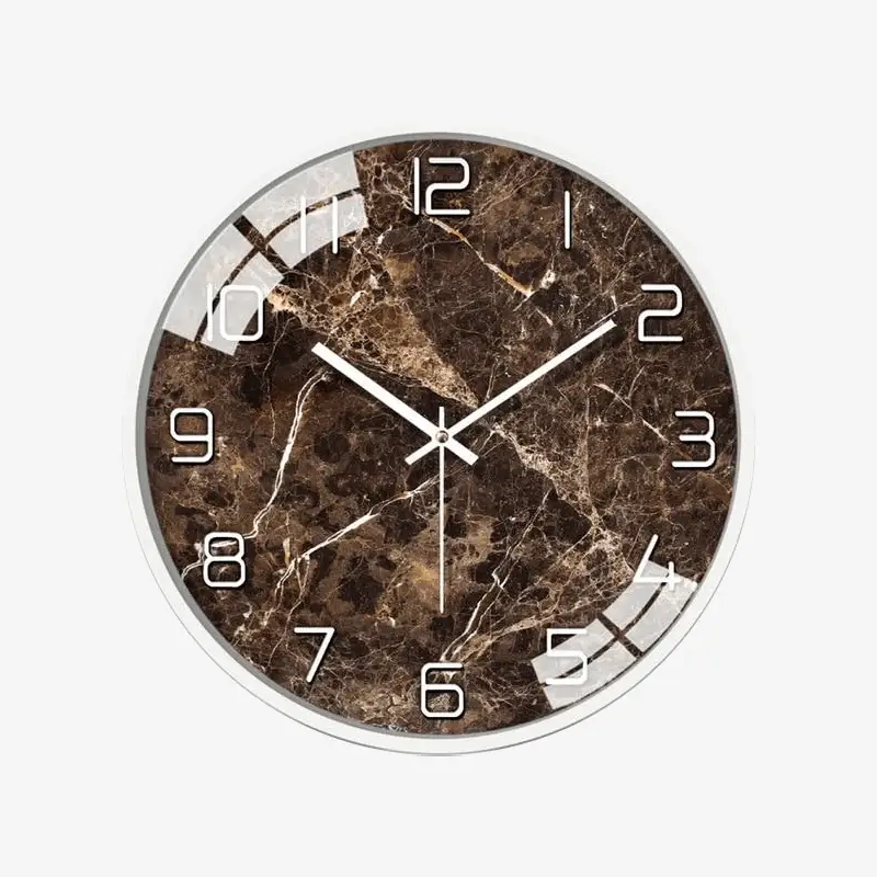 Round brown marble wall clock reloj style Quantité Limitée