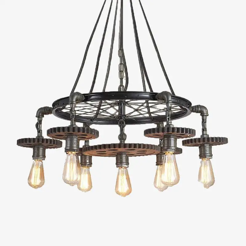 Seulement Aujourd'hui Retro led chandelier with edison bulbs and industrial gears