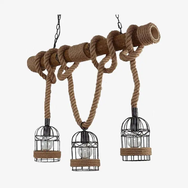 Satisfait Ou Remboursé Rustic wooden led pendant light with rope and multiple retro style ...