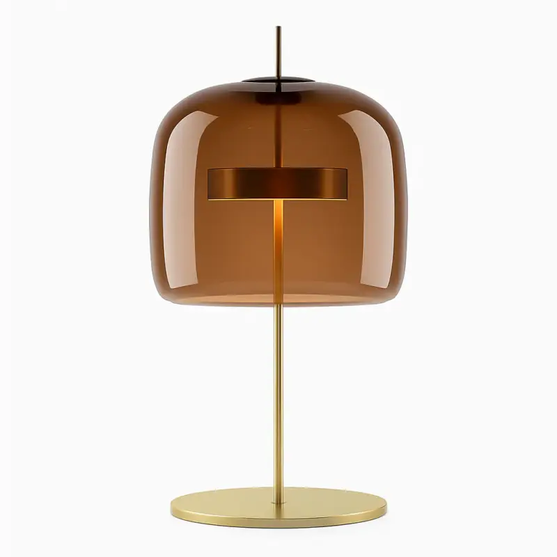 Design led table lamp in gold metal with retro glass shade light Bon Marché