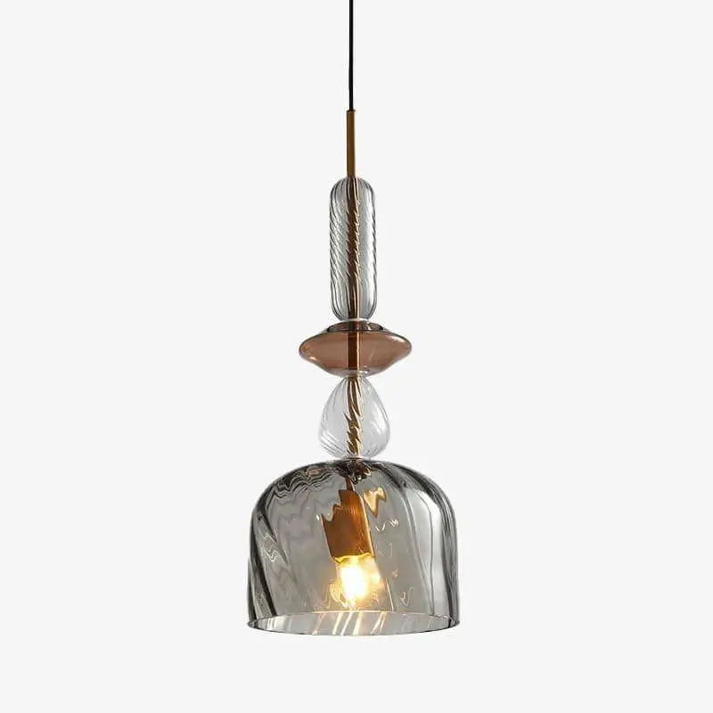 Marque Designer led pendant light with colored glass shade in brushed coff...