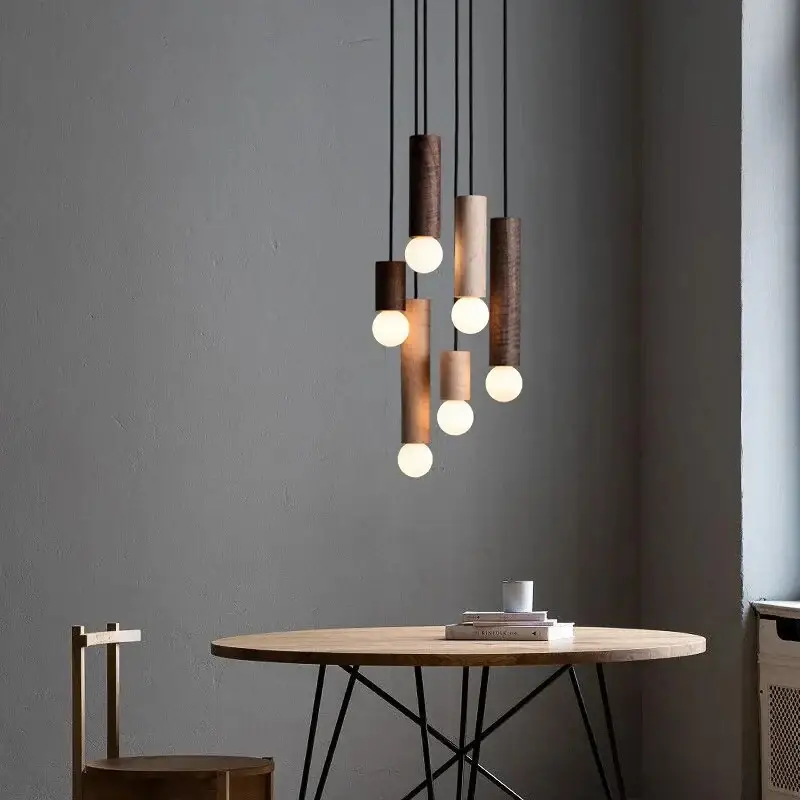 Vente Directe Walnut pendant light with chinese-style bar and single head