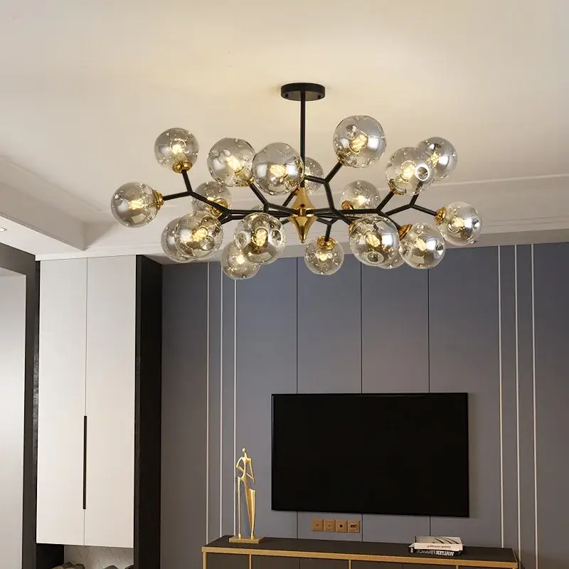 Pas Cher Nordic glass ball led ceiling chandelier black pendant light for li...