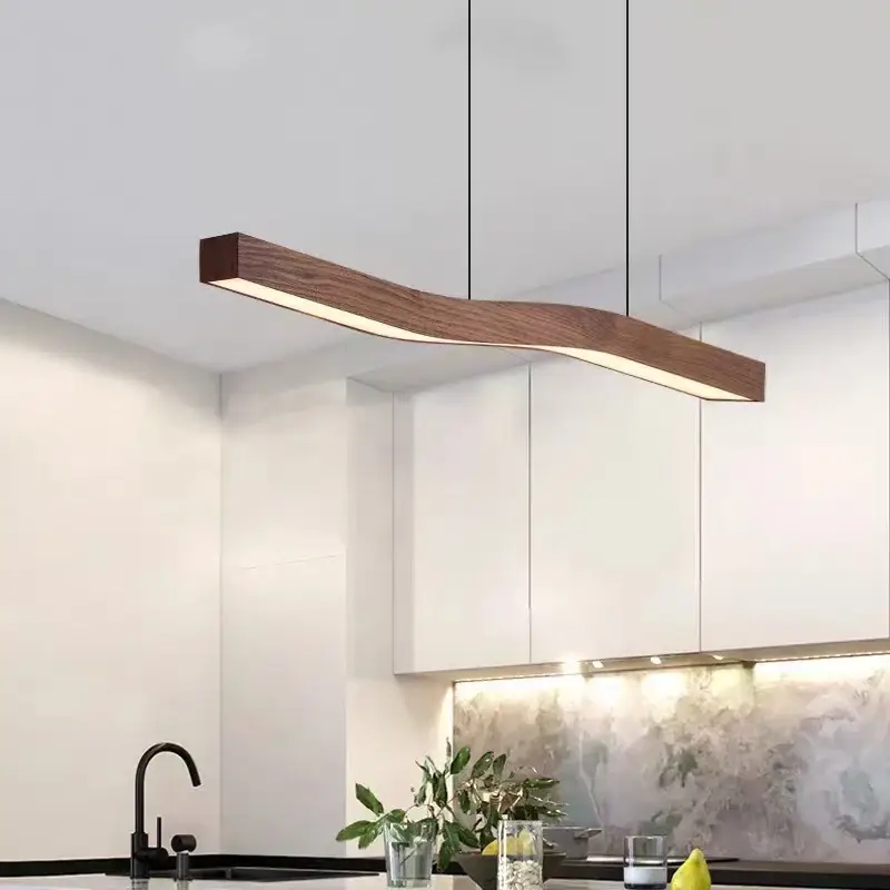 Offre Du Jour Retro walnut wood chandelier with long strip for loft