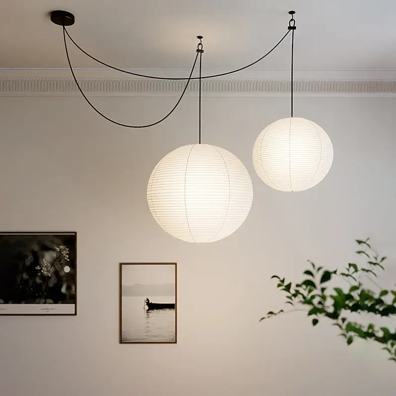 Nordic wabi sabi round rice paper led pendant light Acheter Direct