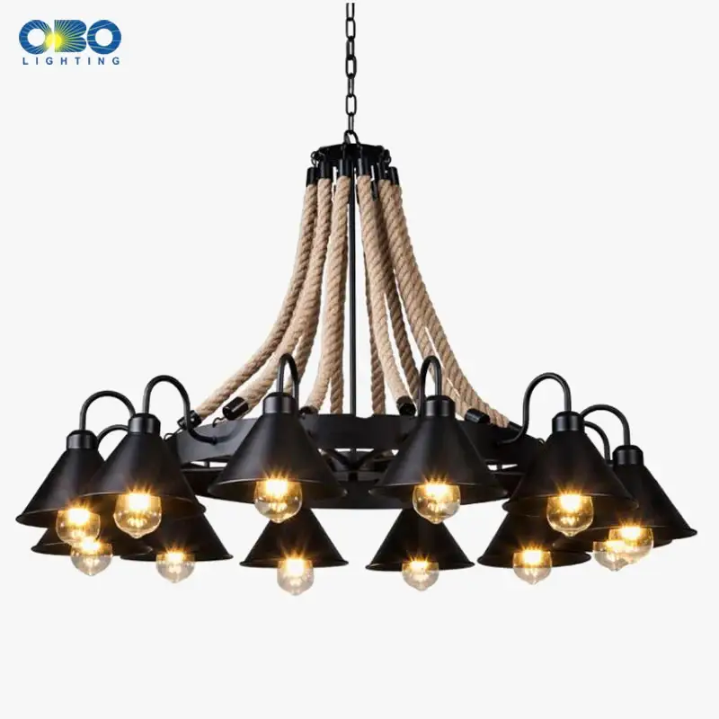 Achetez Aujourd'hui Vintage hemp rope chandelier with iron lampshade for bars and cafés