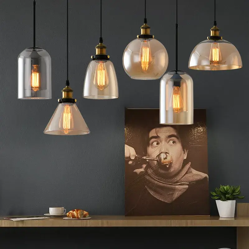 Acheter En Ligne Vintage industrial smoked glass pendant light for loft or restaurant