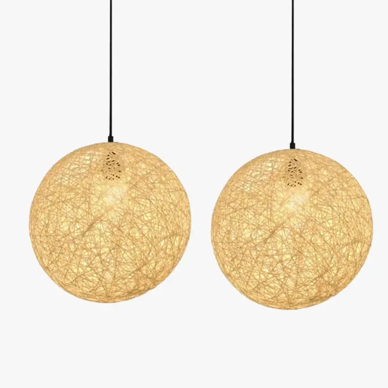 Rattan and hemp spherical nest pendant light, set of 2 Bon Plan