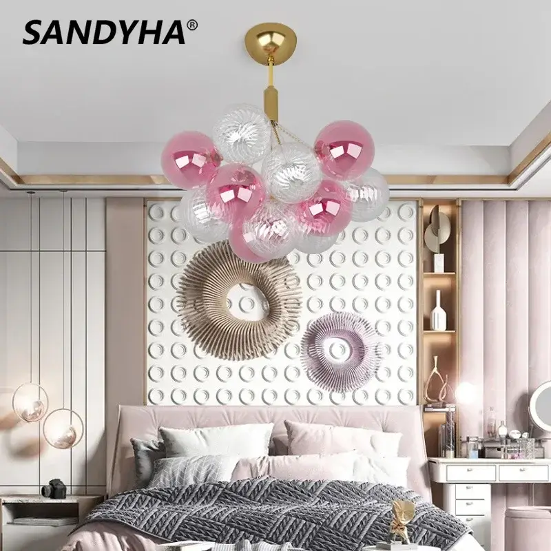 Modern multicolour glass ball ceiling chandelier luxury decor lighting Haute Qualité