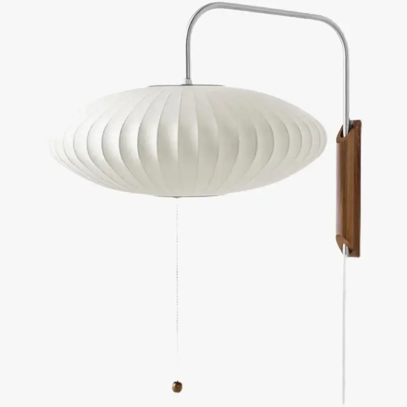 Silk wall lamp with pull switch and wooden arm Nouveauté