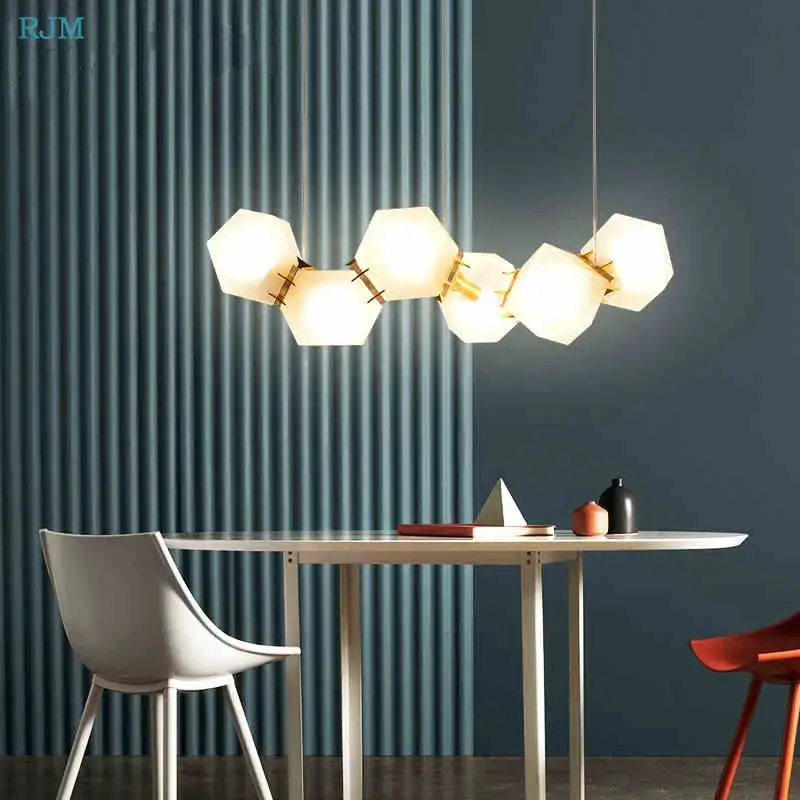 Nordic postmodern geometric molecular glass pendant light for vario... Marque