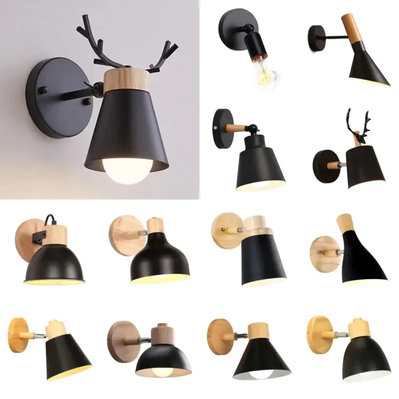 Must-Have Nordic wooden wall light with adjustable head