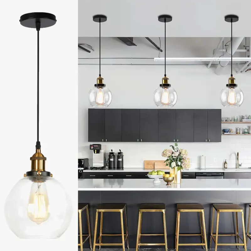 Solde Vintage glass pendant light with edison bulb for industrial decor