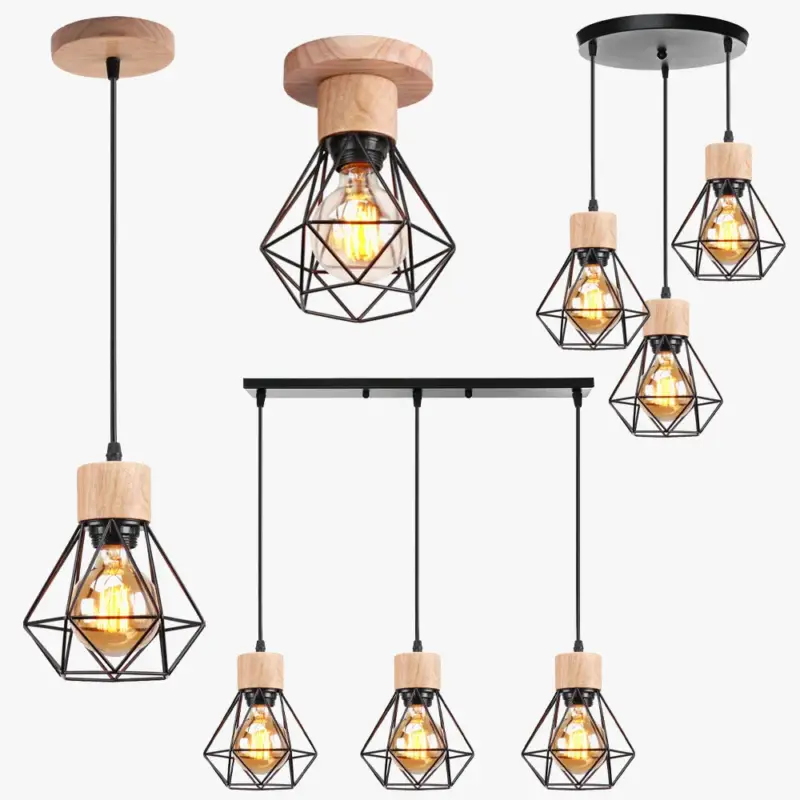 Vintage wooden pendant light led suspension Bon Marché