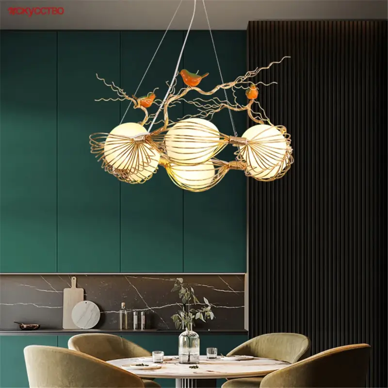 Livraison Express Vintage cottagecore decorative bird nest glass led pendant light