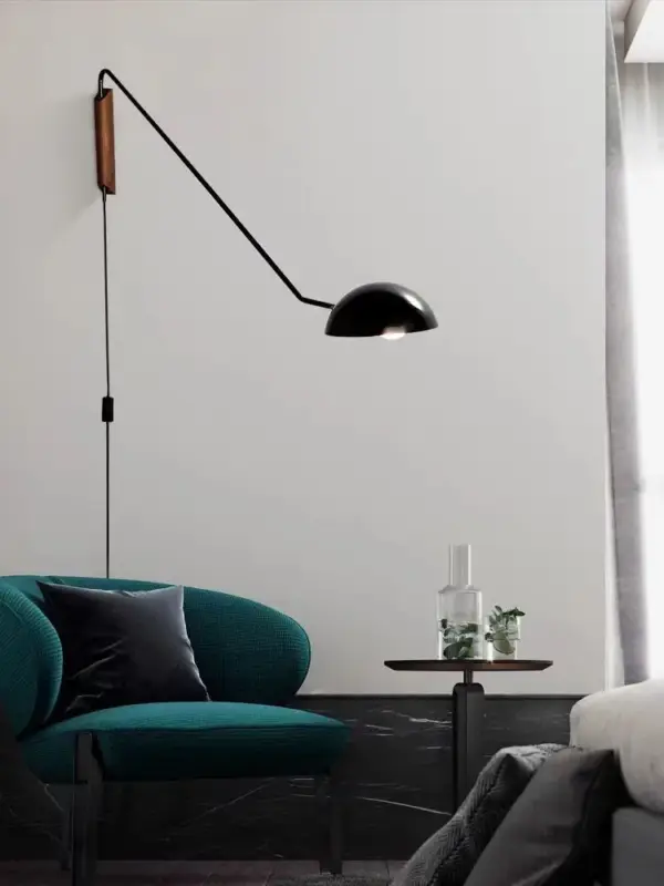 Satisfait Ou Remboursé Vintage wooden long arm wall lamp, swing arm bedside reading lamp, ...