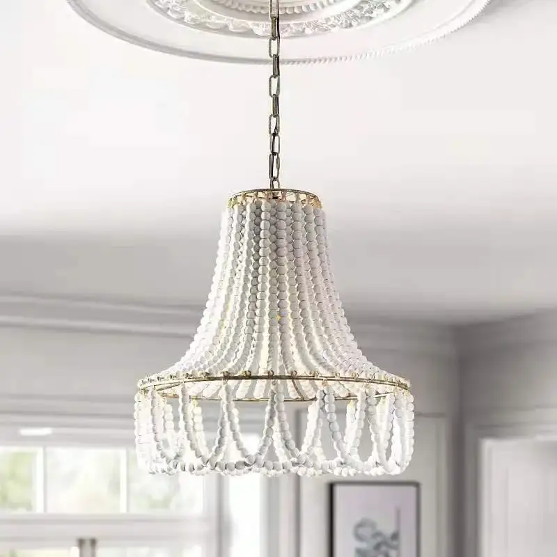 Nordic bohemian and american country style wooden bead chandelier Soldes