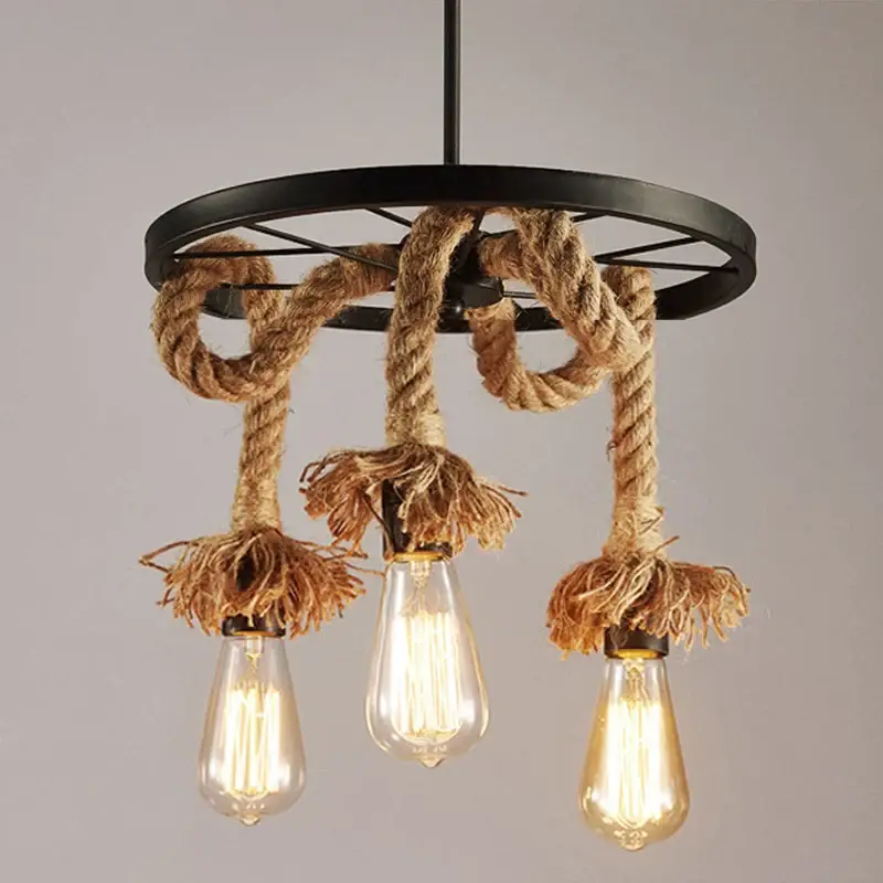 Adjustable vintage hemp rope chandelier for restaurant Produit De Marque