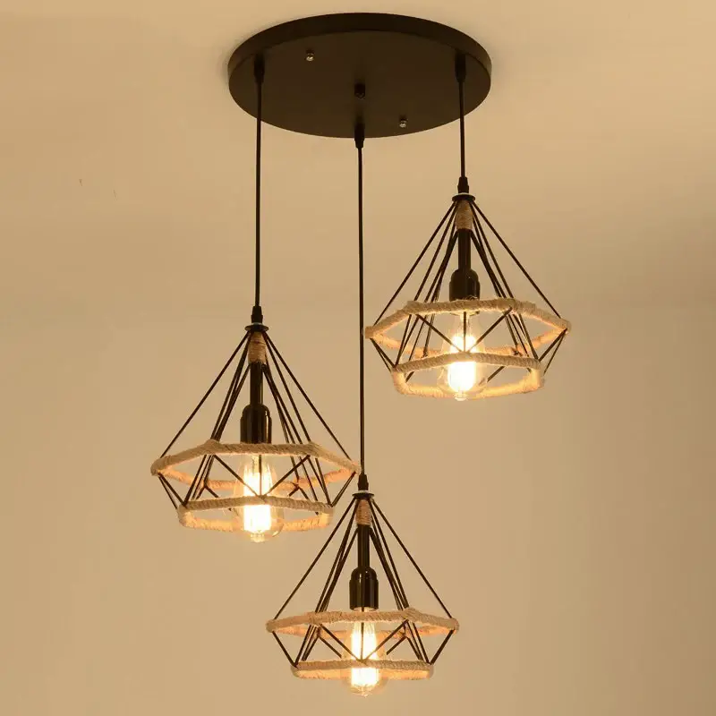 Prix Bas Vintage industrial hemp rope chandelier for restaurant