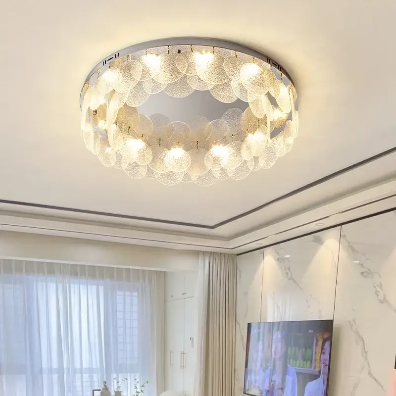 Modern round led ceiling light in stainless steel and glass Marque