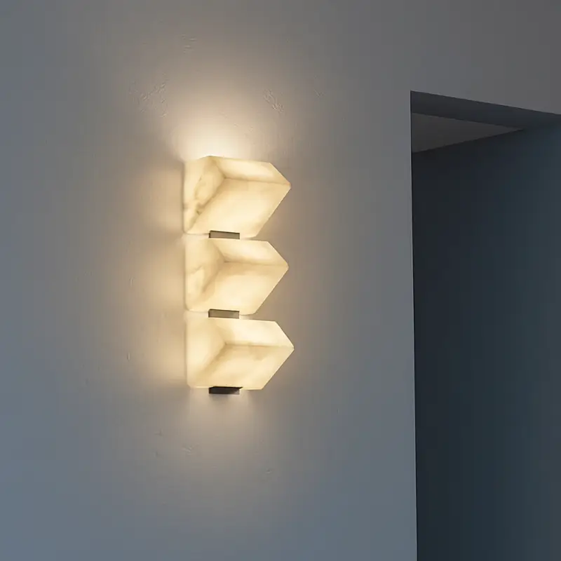Natural marble led wall light artistic style black metal Achetez Aujourd'hui