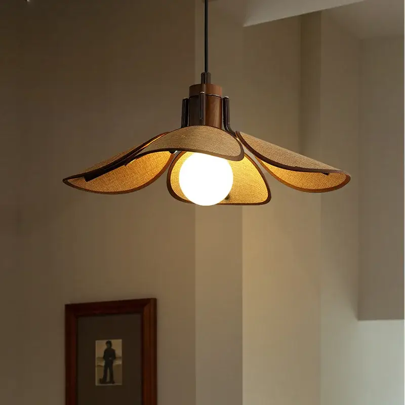 Offre Limitée Southeast asian style linen wood pendant light with adjustable cable