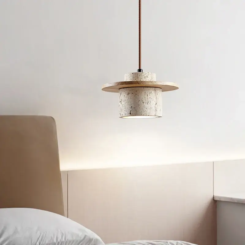 Stone and wood pendant light with adjustable cord Must-Have