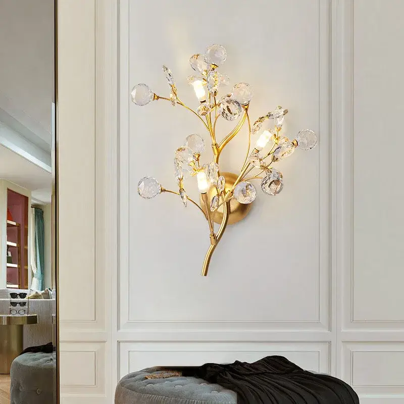 Crystal wall light with romantic metal flower branches Marque