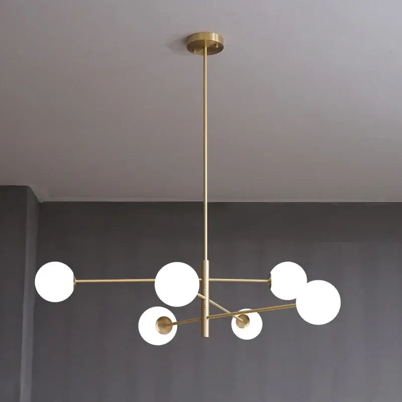 Modern led copper chandelier with frosted glass ball Prix Choc