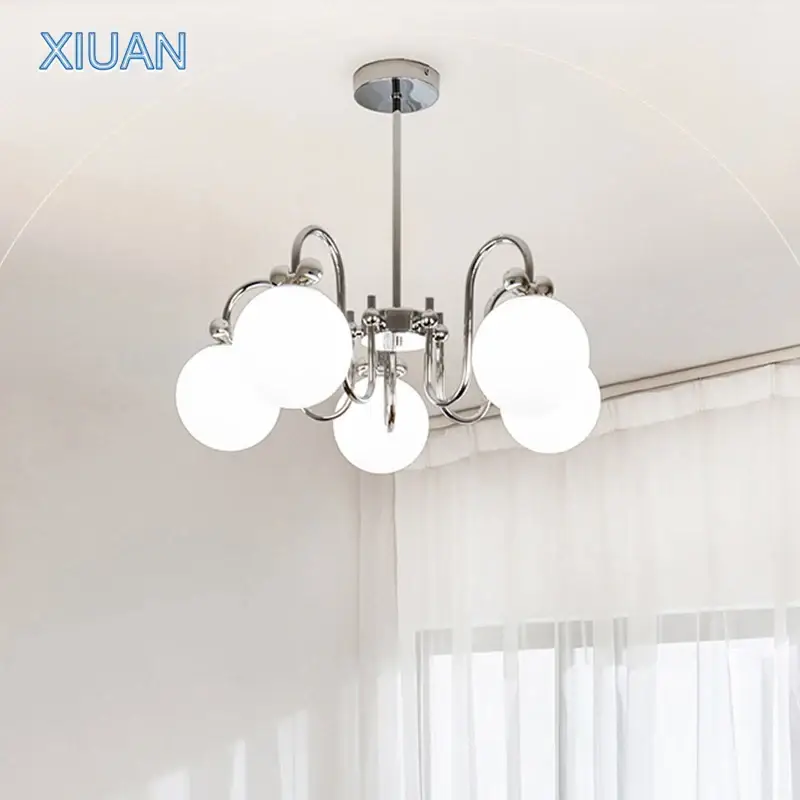 Modern chrome chandelier with glass pendant Achat Immédiat