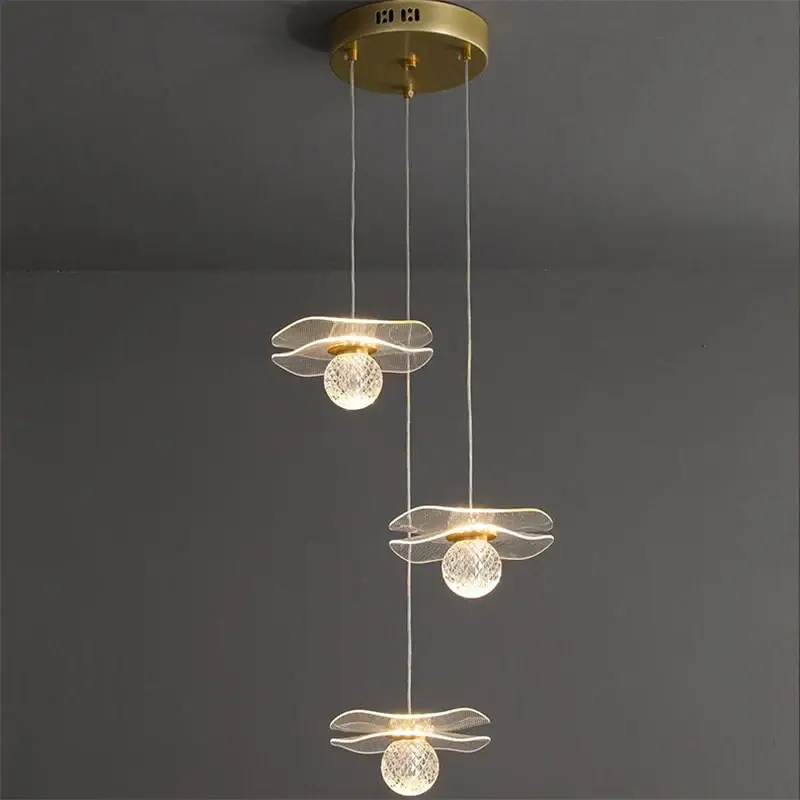 Produit De Marque Modern acrylic and copper led lotus leaf chandelier