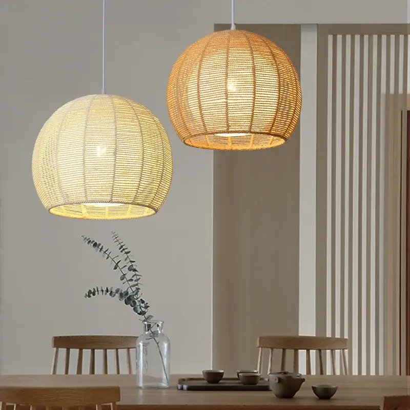 Modern nordic led pendant light in iron and hemp rope Offre Du Jour