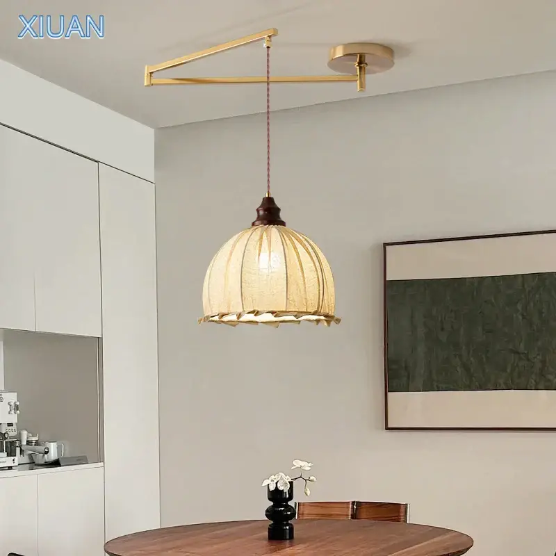 Promotion Saisonnière Wabi-sabi vintage chandelier with folding fabric shade