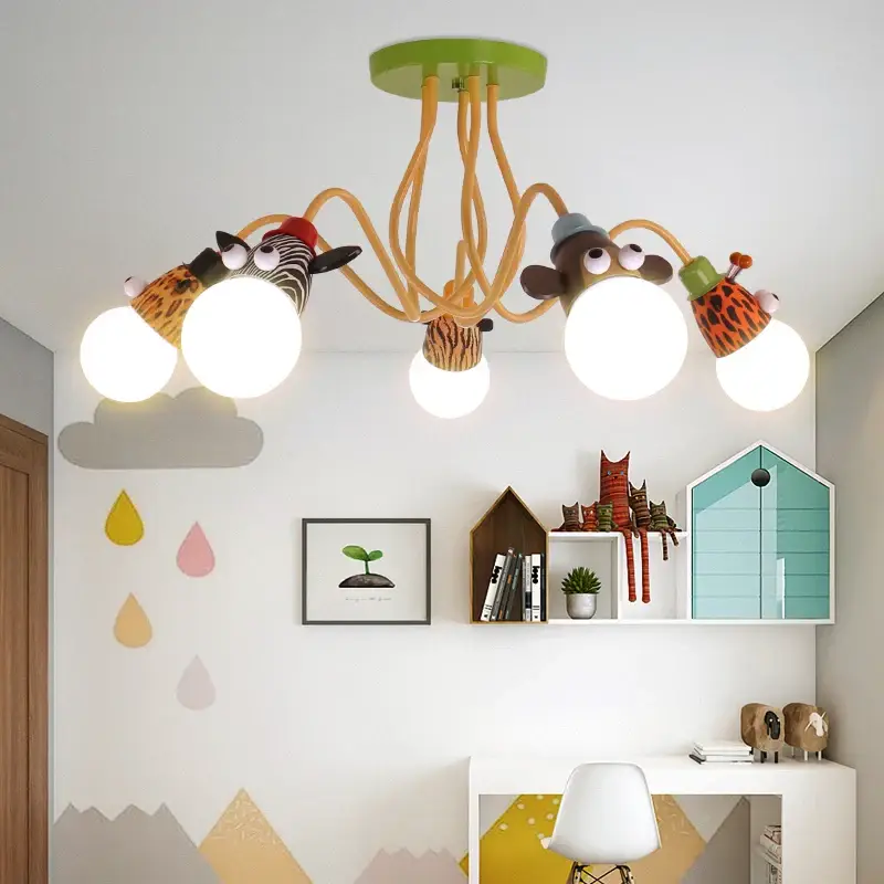 Bon Marché Cartoon zebra monkey tiger giraffe animal pendant lamps led e27 kid…