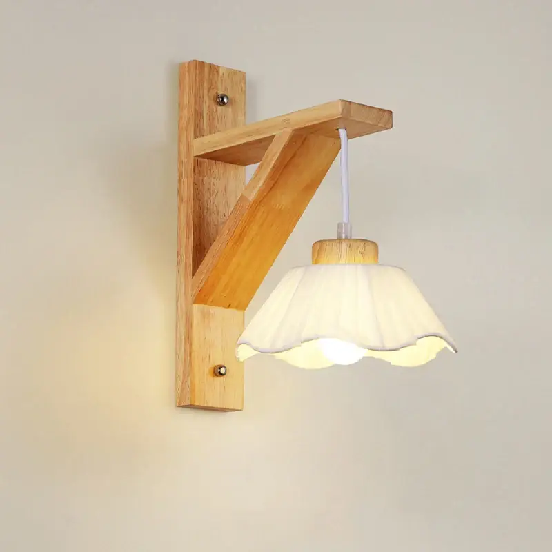 Japanese wood wall lamp wabi-sabi style bedside light fabric lampsh... Prix Promo
