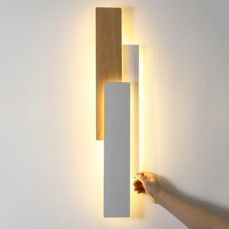 Modern bedroom living room wall lamp nature wood walnut color recta... Offre Exclusive