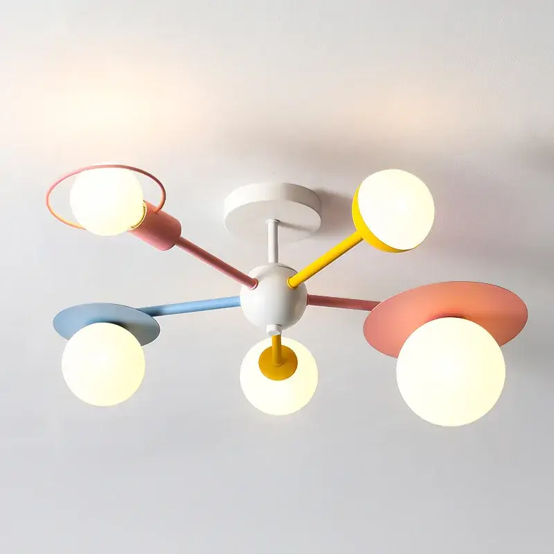Nordic children's chandelier with glass shade and cartoon led Haute Qualité