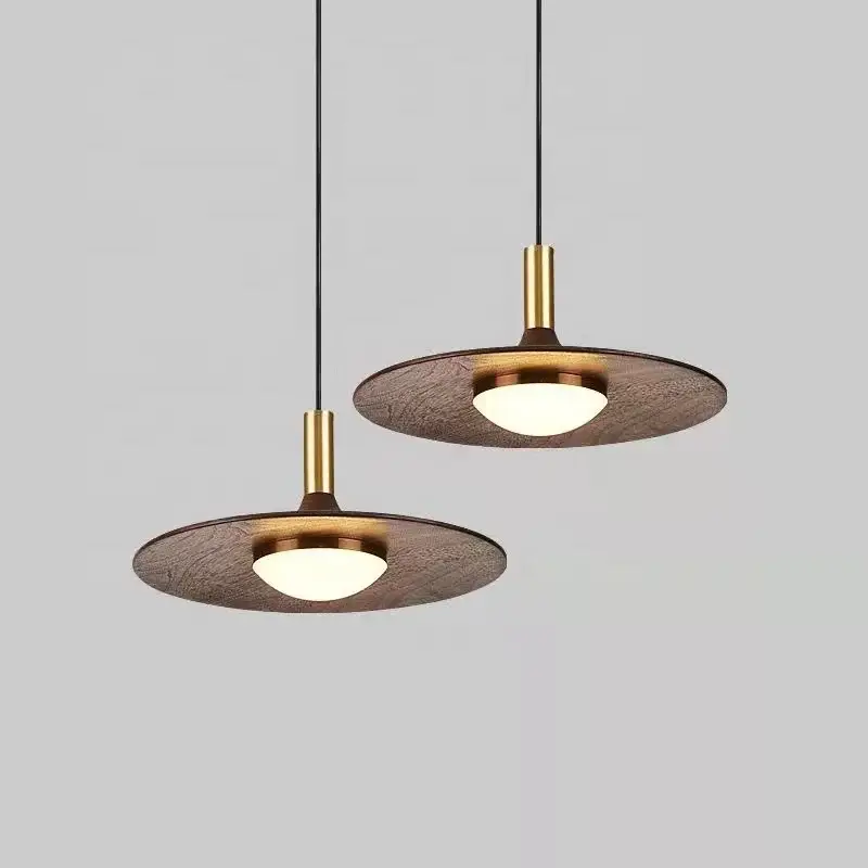 Offre Du Jour Solid wood and copper flying saucer led pendant light