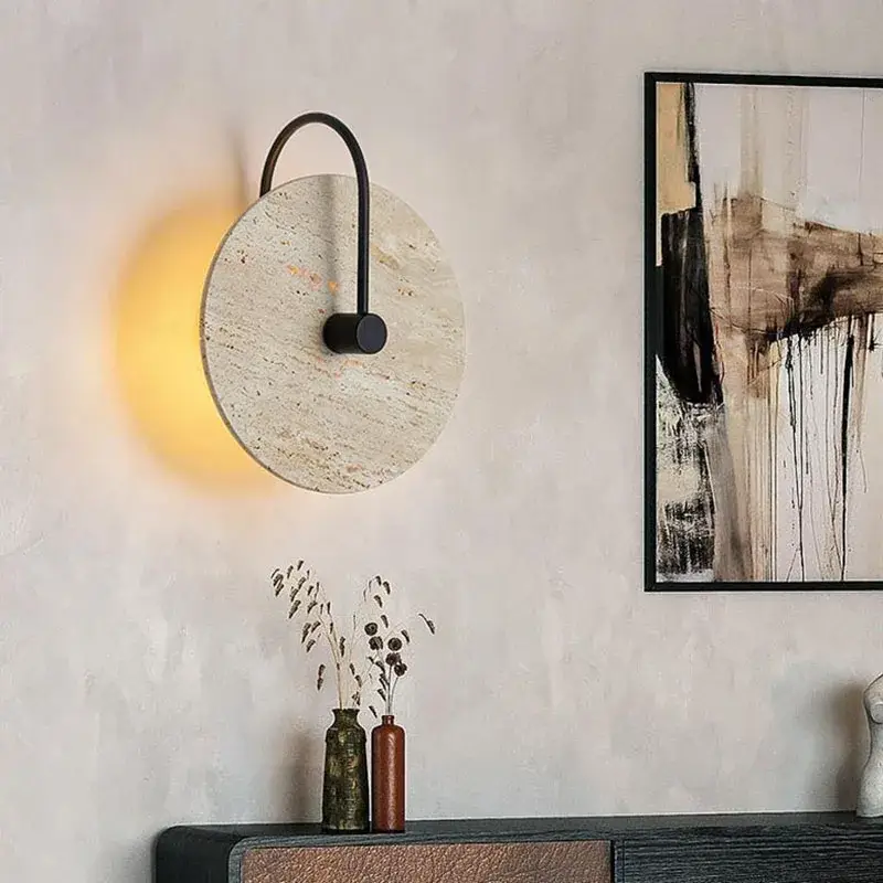 Vente Flash Round black metal and stone led wall light for hotel, boutique and ...