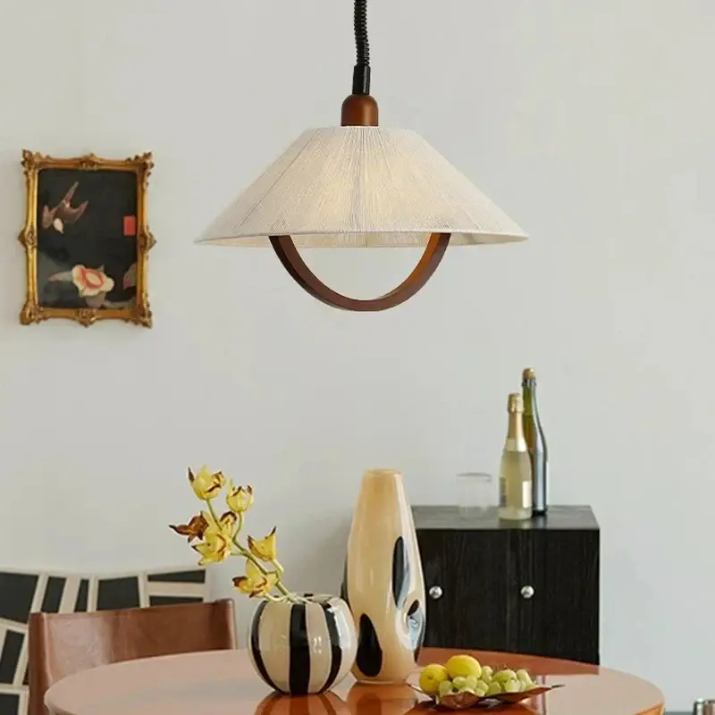 Produit De Marque Adjustable hemp rope and wood pendant light