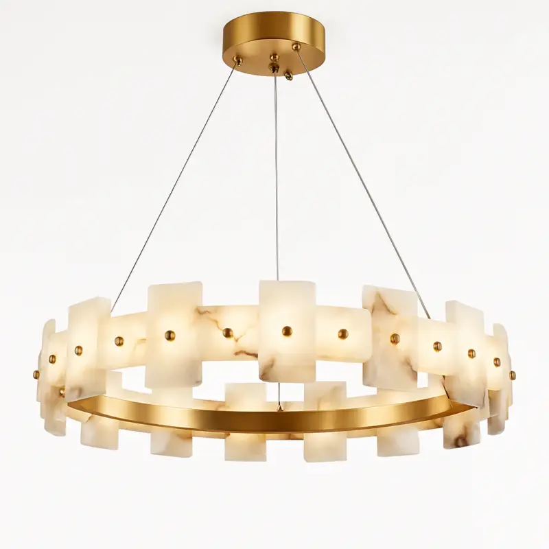 Meilleur Prix Round natural marble chandelier with adjustable copper ring