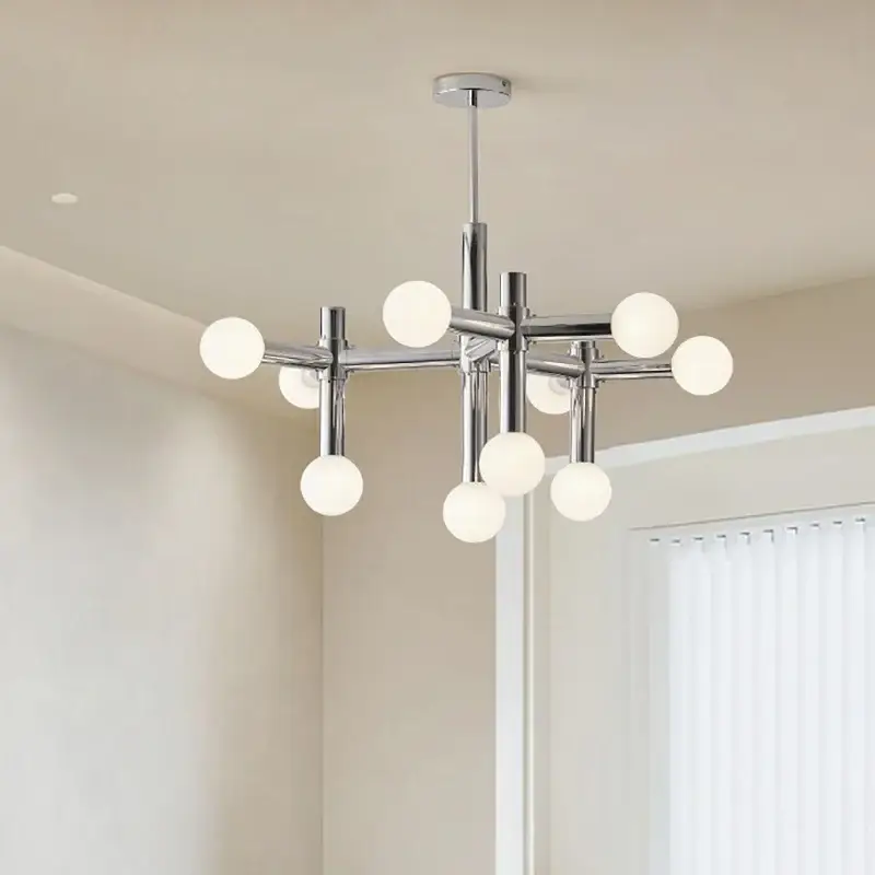 Chrome metal chandelier with adjustable lights Bon Marché