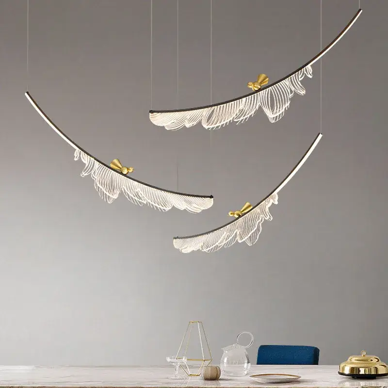 Prix Réduit Artistic designer feather and metal wire adjustable chandelier