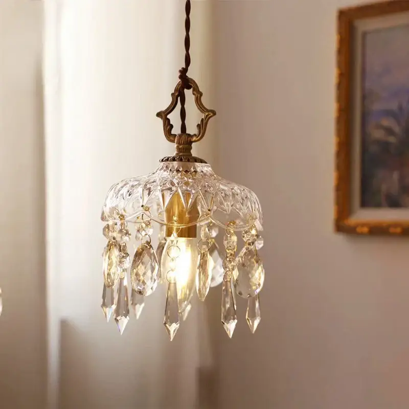 Nordic retro brass crystal and glass pendant chandelier Soldes