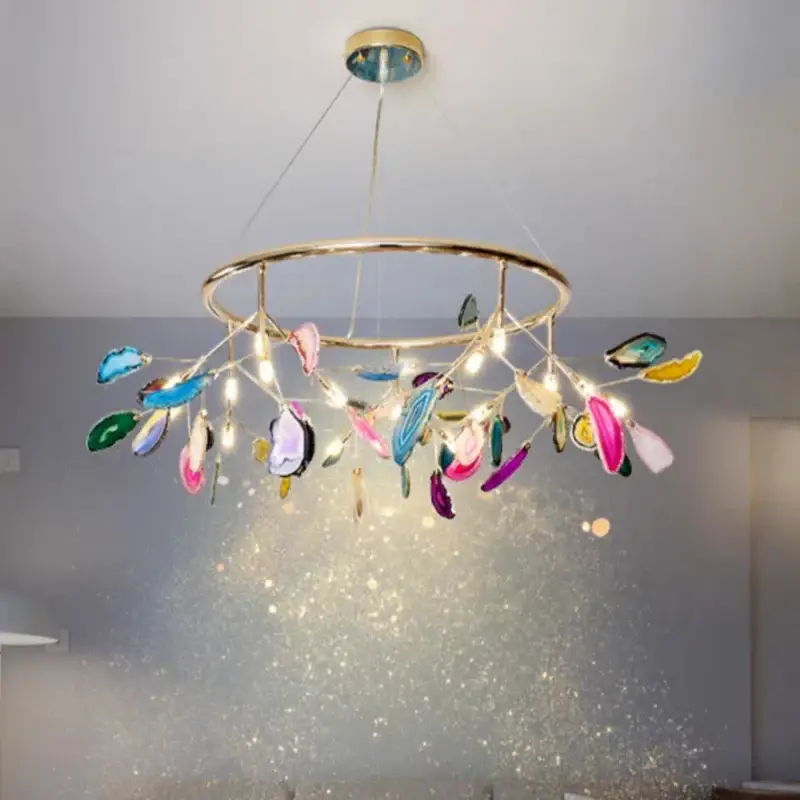Natural agate chandelier with colourful led lighting for an elegant... Expédition Rapide