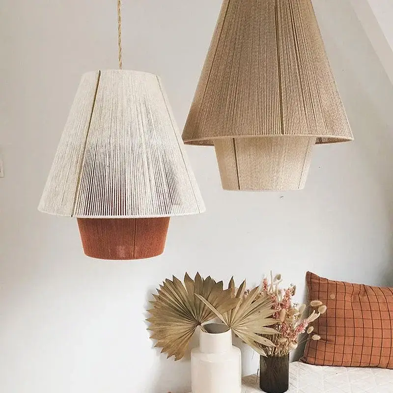 Vintage hemp pendant light wabi sabi style for retro decor Prix Réduit